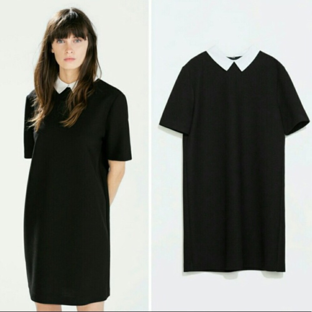 ZARA BLACK DRESS WITH WHITE COLLAR